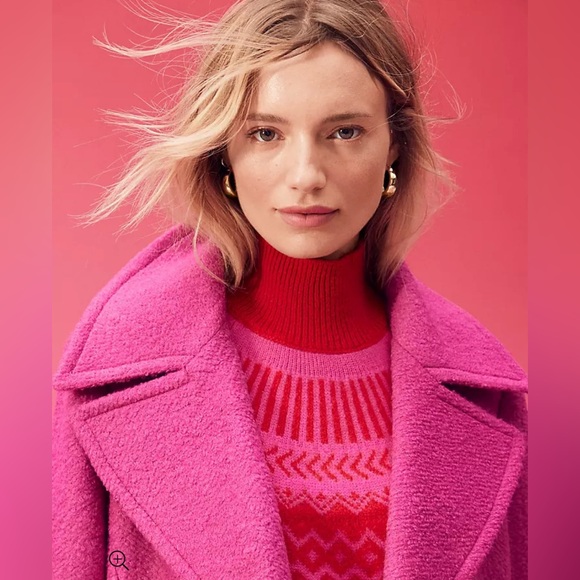 EUC Ann Taylor Fair Isle Wool Turtleneck Sweater Red Fuchsia Size Small Petite - Picture 4 of 12